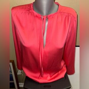 Diane von Fürstenberg Silk Blend Tie-Neck Blouse Top Women’s Small Coral Pink